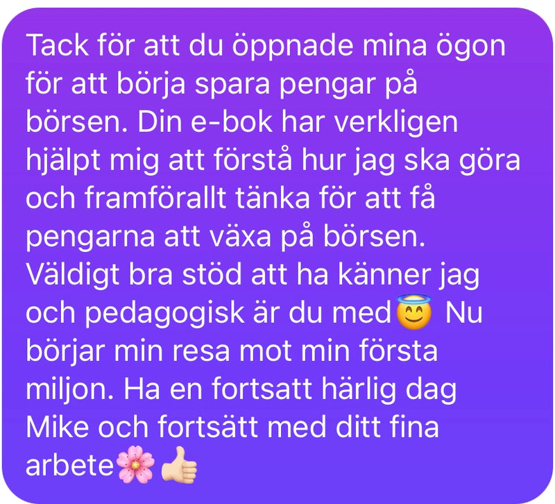 Meddelande från följare om att börja spara pengar på börsen