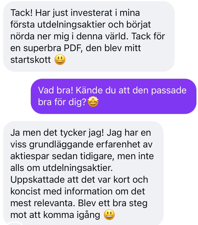Meddelande från följare om e-guide och passiva inkomster