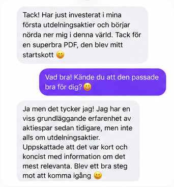 Meddelande från följare om e-guide och passiva inkomster