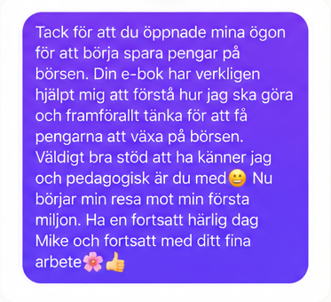 Meddelande från följare om att börja spara pengar på börsen